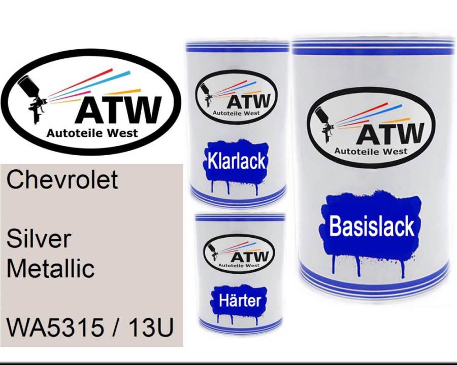 Chevrolet, Silver Metallic, WA5315 / 13U: 500ml Lackdose + 500ml Klarlack + 250ml Härter - Set, von ATW Autoteile West.